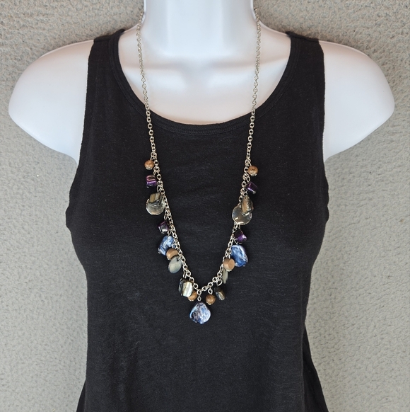 Beautiful Womens Dangle Necklace-Matching Earrings Silver Tone Adjustable Chain - Picture 7 of 13